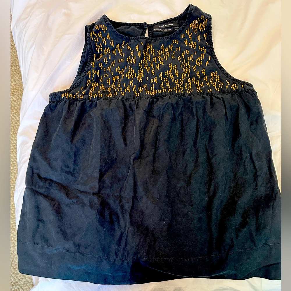 CLUB MONACO sleeveless black top with gold beading